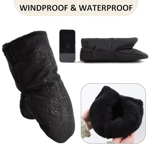 Zsedrut Stroller Gloves Universal Winter Anti-Freeze Stroller Mittens Water Repellent Hand Warmer Muff Fleece Lined,Winter Stroller Accessories (Black-2) - Image 2