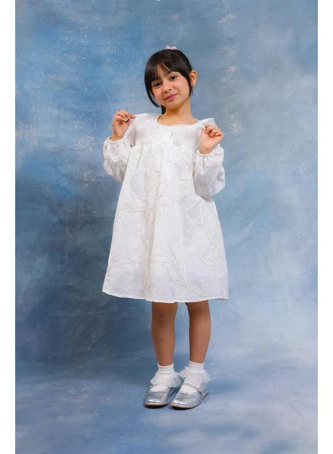 Perendi Girl's Baby-Collar Floral Embroidered Brocade Dress – Jersey Cotton Lined