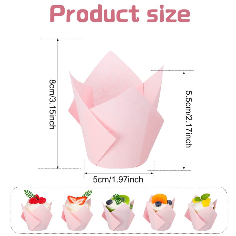 Jutom 200 Pack Tulip Cupcake Liners Paper Baking Cups Greaseproof Muffin Liners Grease Resistant Cupcake Wrappers for Weddings Birthday Cake Balls Muffins Candy Jelly Party(Pink) - Image 2