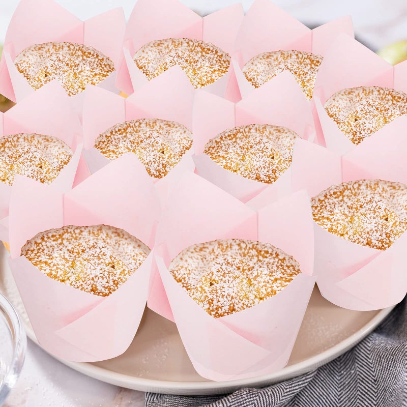 Jutom 200 Pack Tulip Cupcake Liners Paper Baking Cups Greaseproof Muffin Liners Grease Resistant Cupcake Wrappers for Weddings Birthday Cake Balls Muffins Candy Jelly Party(Pink) - Image 5