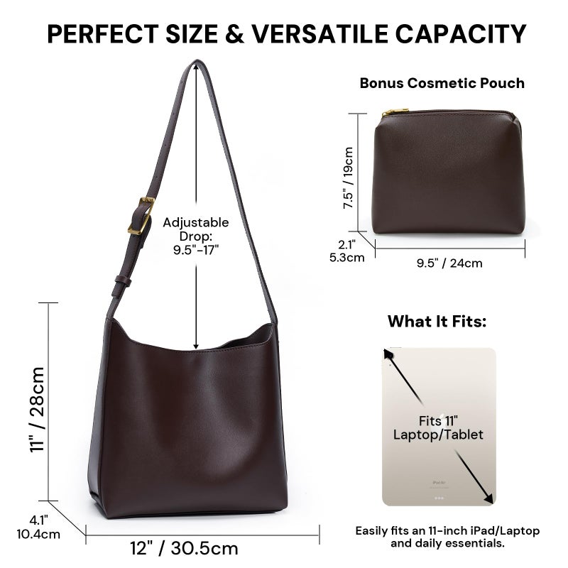 YDF Bucket Bags for Women Medium Vegan Leather Tote with Adjustable Strap Small Pouch Designer Handbags Travel Work Purse - Image 3