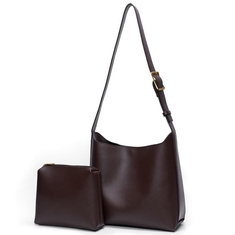 YDF Bucket Bags for Women Medium Vegan Leather Tote with Adjustable Strap Small Pouch Designer Handbags Travel Work Purse - Image 1