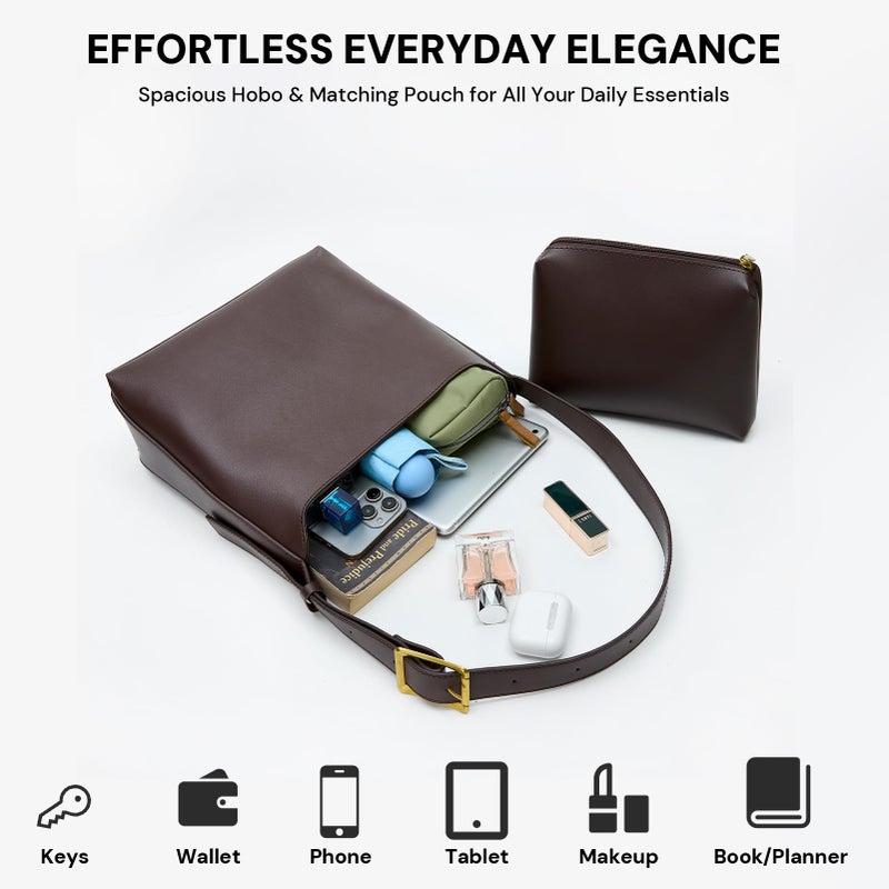 YDF Bucket Bags for Women Medium Vegan Leather Tote with Adjustable Strap Small Pouch Designer Handbags Travel Work Purse - Image 4