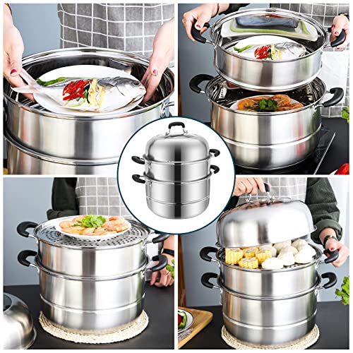 MANO Steamer Pot for Cooking 12.6 inch Steam Pots with Lid 2-tier Stainless Steel Steaming Pot Multipurpose Cookware with Handle for Vegetable, Dumpling, Stock, Sauce, Food… - Image 5