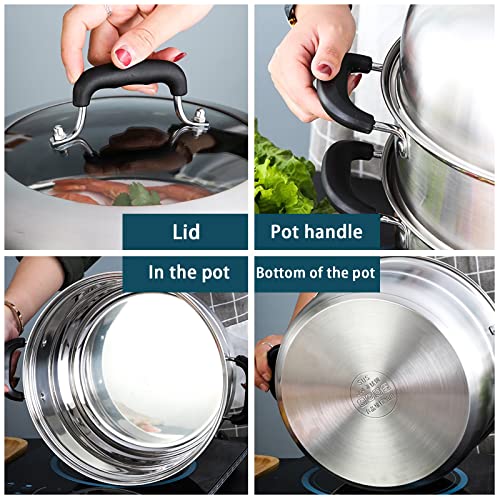 MANO Steamer Pot for Cooking 12.6 inch Steam Pots with Lid 2-tier Stainless Steel Steaming Pot Multipurpose Cookware with Handle for Vegetable, Dumpling, Stock, Sauce, Food… - Image 4