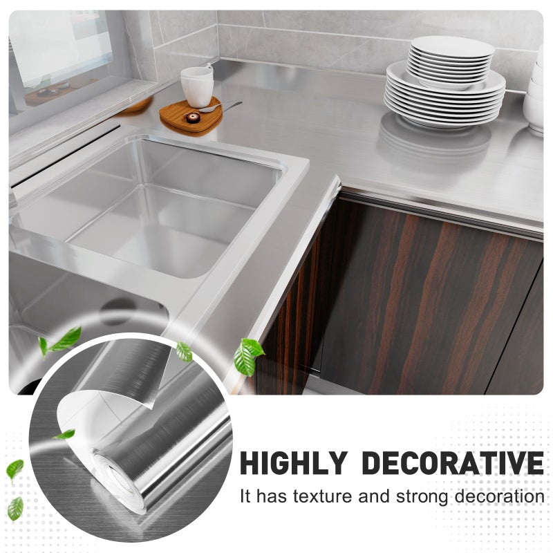 Qianglive Silver Stainless Steel Contact Paper Peel and Stick Metallic Wallpaper Removable Wall Paper for Appliances Decorative Self Adhesive Roll for Kitchen Fridge Dishwasher Cabinets 11.8"x80" - Image 3