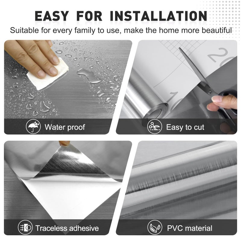 Qianglive Silver Stainless Steel Contact Paper Peel and Stick Metallic Wallpaper Removable Wall Paper for Appliances Decorative Self Adhesive Roll for Kitchen Fridge Dishwasher Cabinets 11.8"x80" - Image 2
