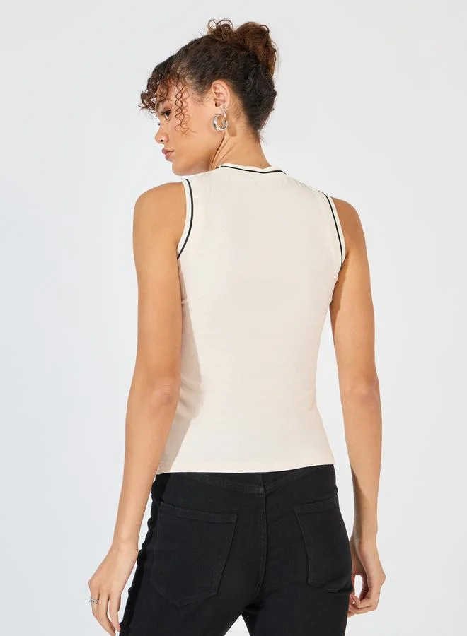 Styli Knit Sleeveless Top with Contrast Piping