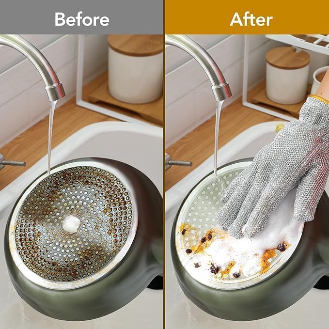 GLENOXZONE Wire Dishwashing Gloves Scrub NonScratch Dish Wash Cloth Reusable Dishwashing Rags 1 Pair Silver - Image 2