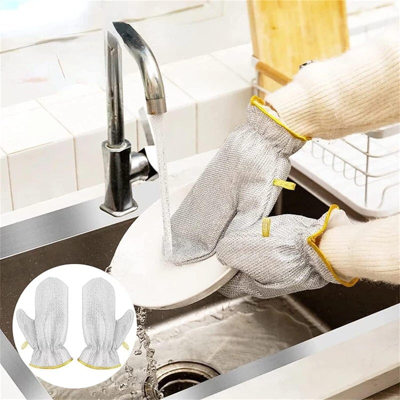 GLENOXZONE Wire Dishwashing Gloves Scrub NonScratch Dish Wash Cloth Reusable Dishwashing Rags 1 Pair Silver - Image 5