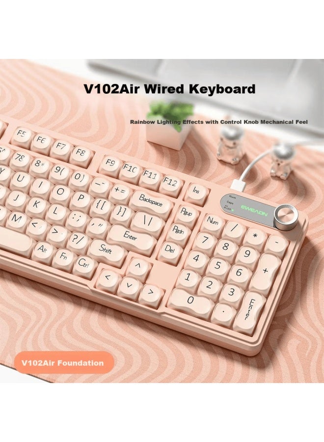 Eweadn V102air Silent Mechanical Feel Wired Keyboard Pink Foundation High-value Portable 98-key Keyboard For Office Gaming Laptop Tablet Peripheral
