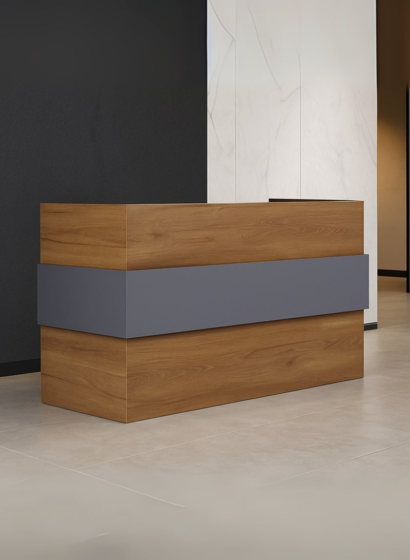 Karnak Horizon Modern Reception Desk Counter | Office Front Desk with Contemporary Design, Durable Finish, Ergonomic Workspace, Ideal for Office, Hotel, Clinic, Salon & Showroom ( Oak-Dust Grey ) - Image 1