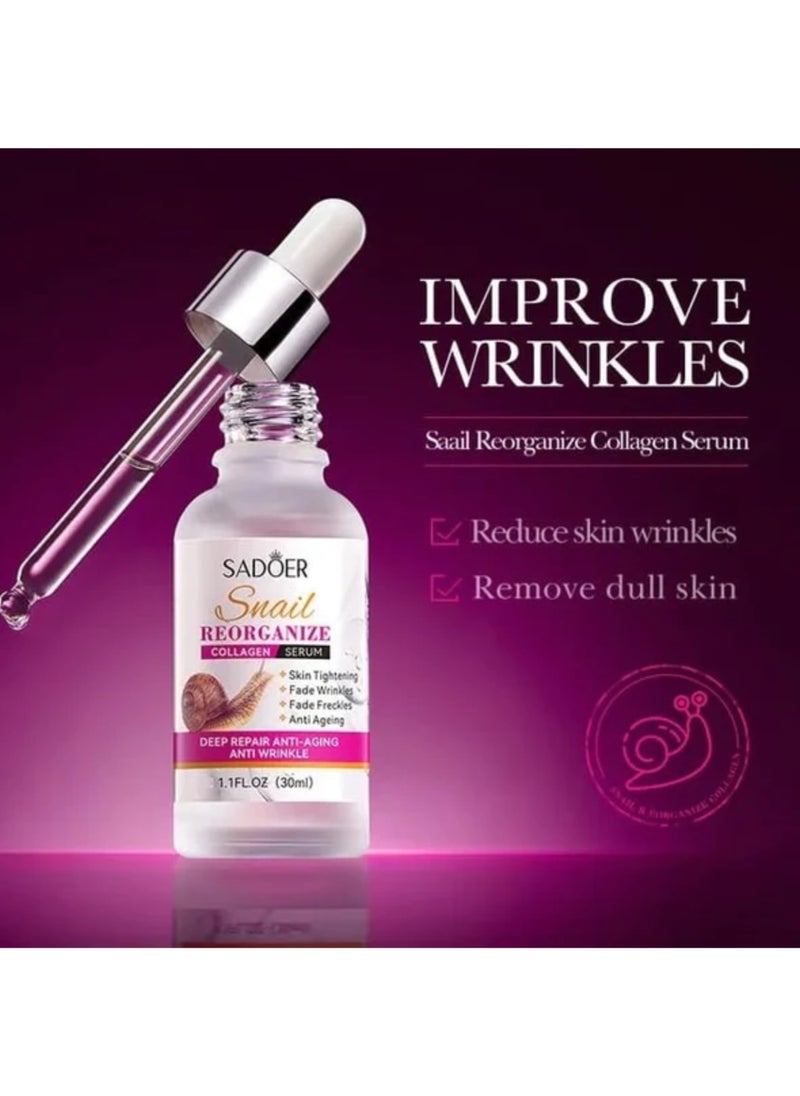 SADOER - Sadoer Snail Reorganize Collagen Face Serum 30ml Anti Aging Repair multiple nourish Skin Tightening - Image 1