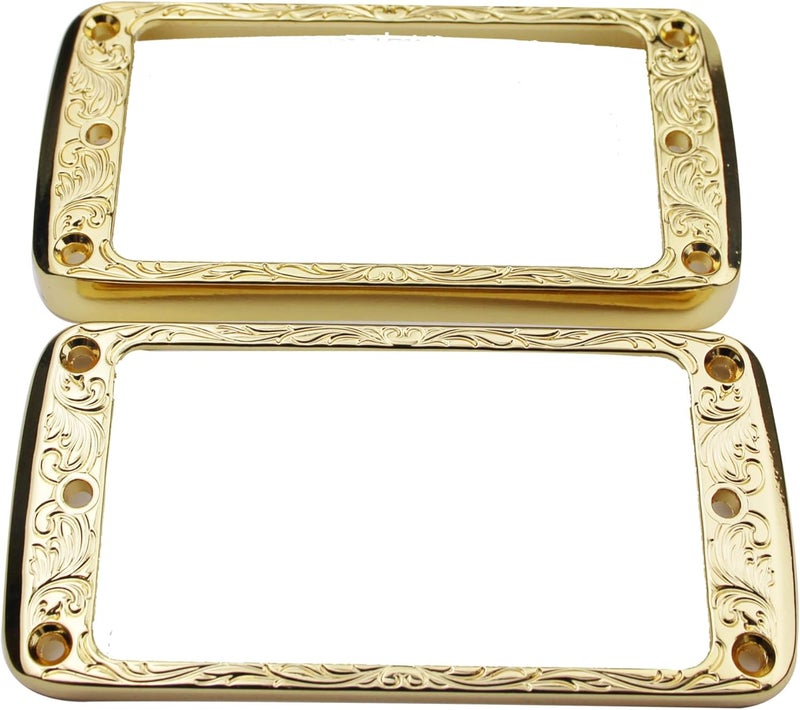 guyker Curved Bottom Metal Humbucker Pickup Mounting Ring Set - Bridge and Neck Pickups Cover Frame Replacement Compatible with Les Paul LP Style Electric Guitar(2PCS, gold) - Image 1