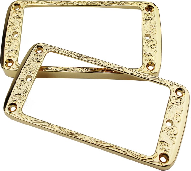 guyker Curved Bottom Metal Humbucker Pickup Mounting Ring Set - Bridge and Neck Pickups Cover Frame Replacement Compatible with Les Paul LP Style Electric Guitar(2PCS, gold) - Image 2