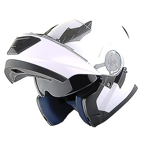 1Storm خوذة دراجة نارية جديدة 1Storm قابلة للتعديل بوجه كامل مع درع مزدوج ودرع شمس مع ضوء خلفي LED قابل للشحن: أبيض لامع - Image 4