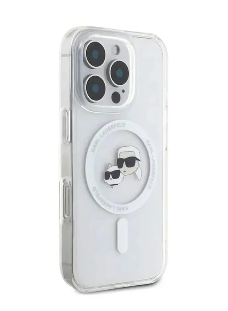 Karl Lagerfeld MagSafe IML Hard Case With Karl & Choupette Head For iPhone 16 Pro/ Drop and Shock Absorption/ Precise Cutouts for Ports and Buttons/ Easy Snap-on Installation - White