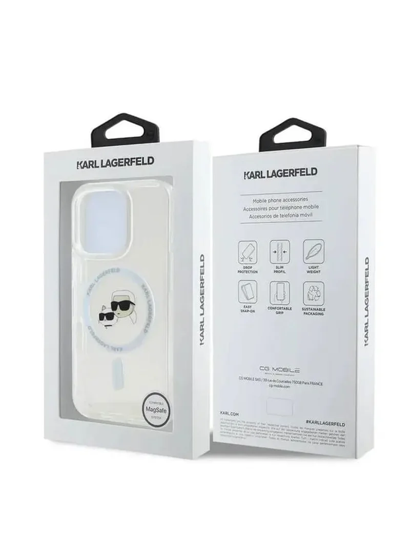 Karl Lagerfeld MagSafe IML Hard Case With Karl & Choupette Head For iPhone 16 Pro/ Drop and Shock Absorption/ Precise Cutouts for Ports and Buttons/ Easy Snap-on Installation - White
