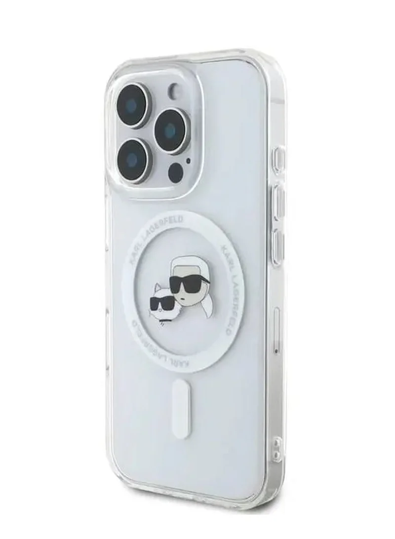 Karl Lagerfeld MagSafe IML Hard Case With Karl & Choupette Head For iPhone 16 Pro/ Drop and Shock Absorption/ Precise Cutouts for Ports and Buttons/ Easy Snap-on Installation - White