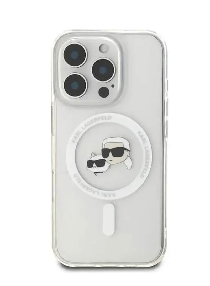 Karl Lagerfeld MagSafe IML Hard Case With Karl & Choupette Head For iPhone 16 Pro/ Drop and Shock Absorption/ Precise Cutouts for Ports and Buttons/ Easy Snap-on Installation - White