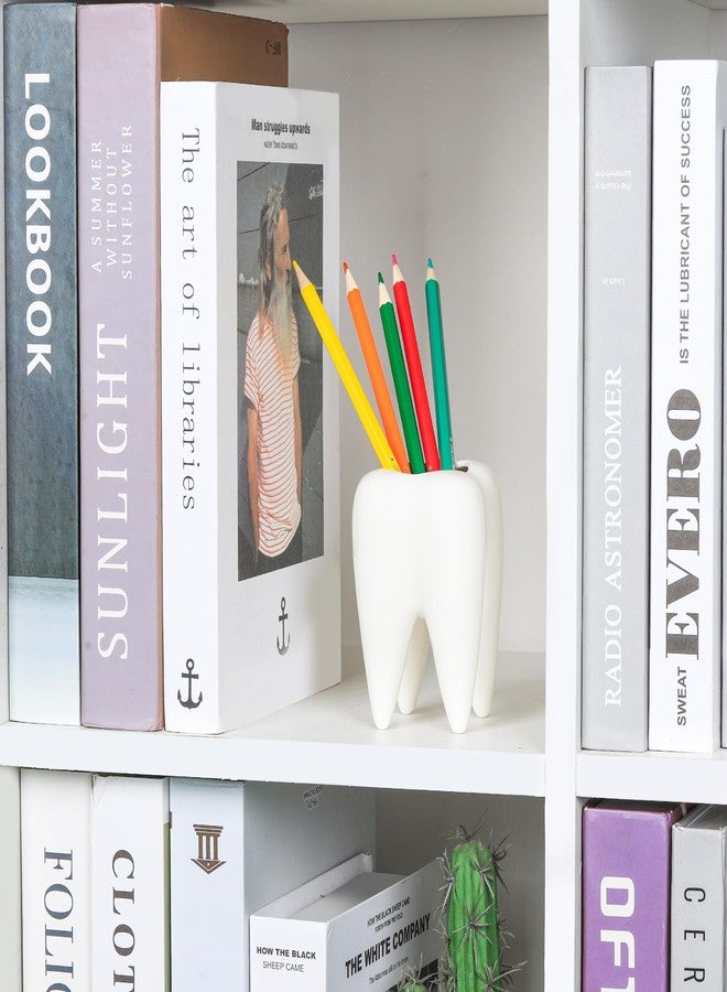 ComSaf Ceramic Pen Holder, Tooth Shaped Pen Holder for Desk, Cute Pencil Pot White Accessories Desk Organizers for Office, School, Home，Pack of 1 - Image 3