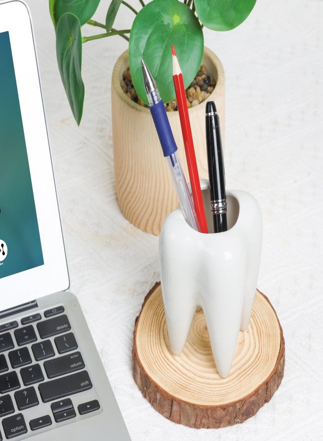 ComSaf Ceramic Pen Holder, Tooth Shaped Pen Holder for Desk, Cute Pencil Pot White Accessories Desk Organizers for Office, School, Home，Pack of 1 - Image 4