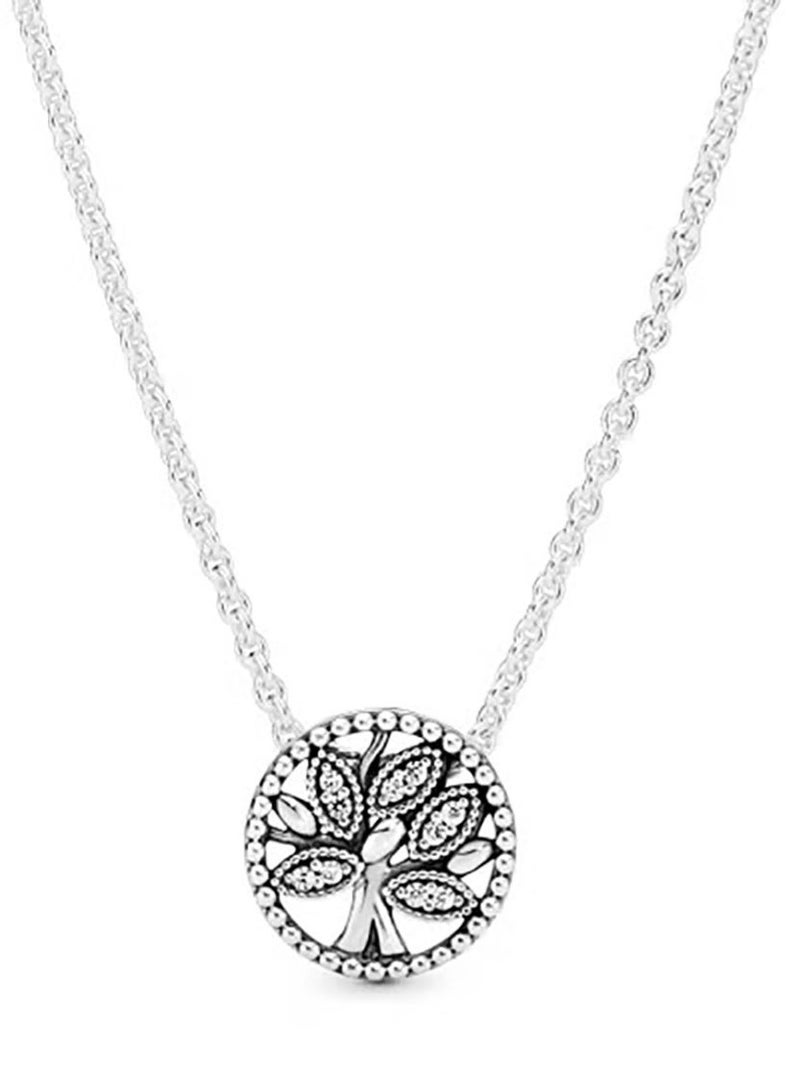 Pan Home Silver Tree of Life Diamond-Encrusted Necklace, Vintage Totem Design