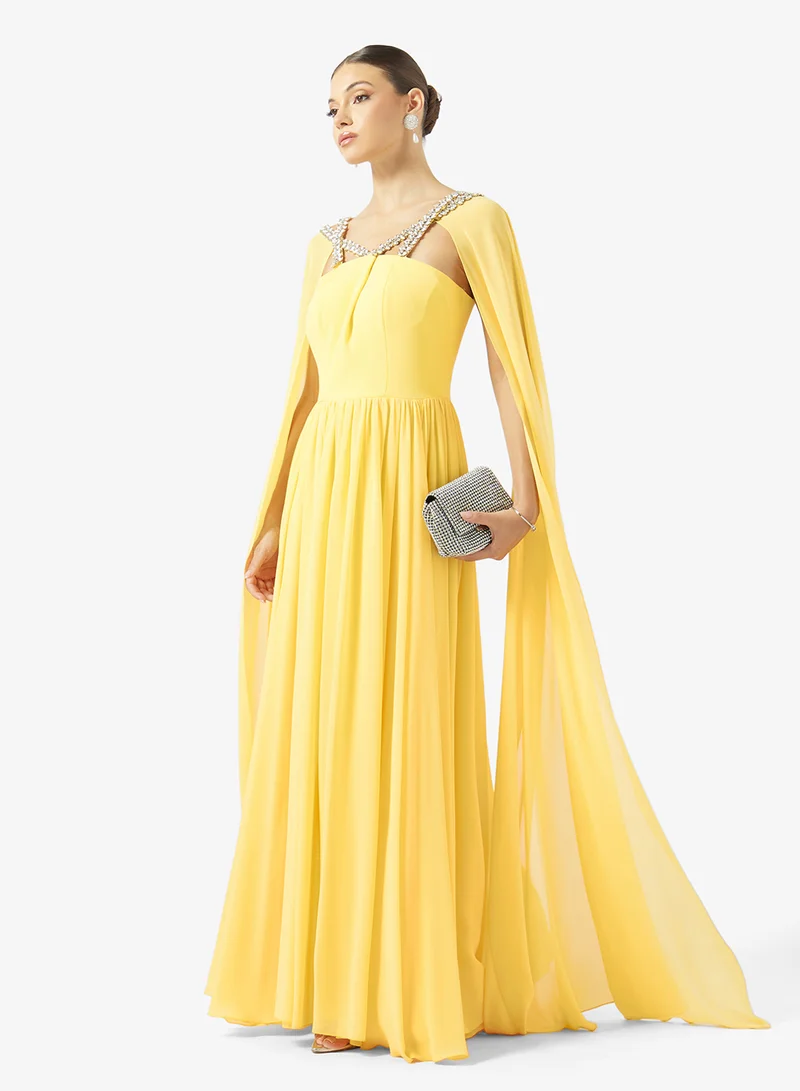 Akadia Fashion  CROSS CRYSTAL BUST DETAILS CREPE DRESS for Women | Best Price UAE