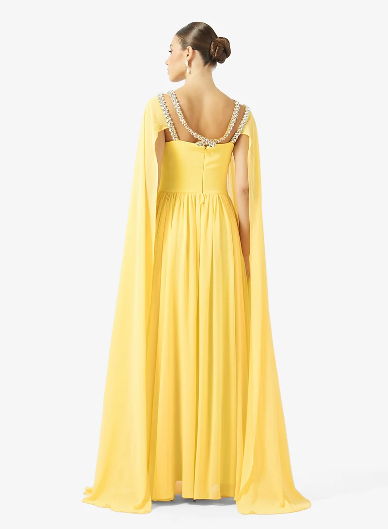 Akadia Fashion  CROSS CRYSTAL BUST DETAILS CREPE DRESS for Women | Best Price UAE