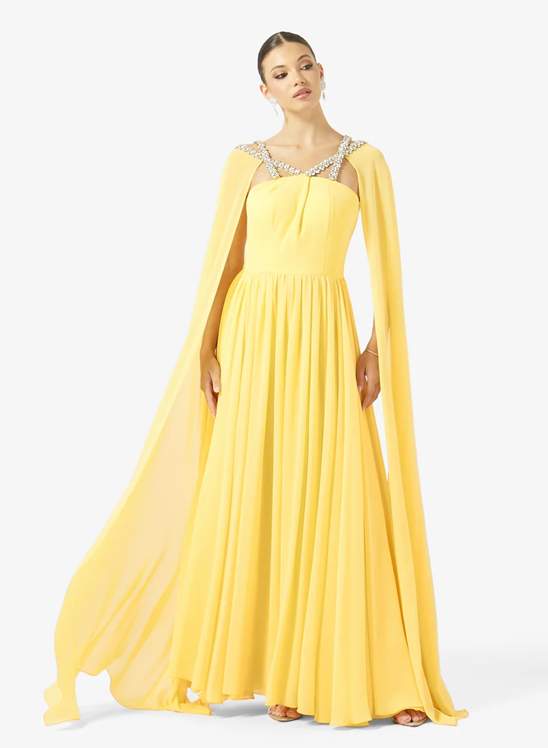 CROSS CRYSTAL BUST DETAILS CREPE DRESS