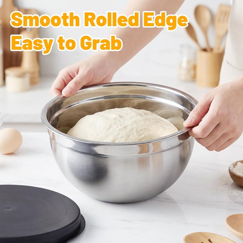 Beasea Mixing Bowls with Lids, 3 Pack 3.4 QT Kitchen Stainless Steel Mixing Bowls with Airtight Lids, Metal Nesting Set for Baking, Prepping, Serving, Salad and Food Storage - Image 4