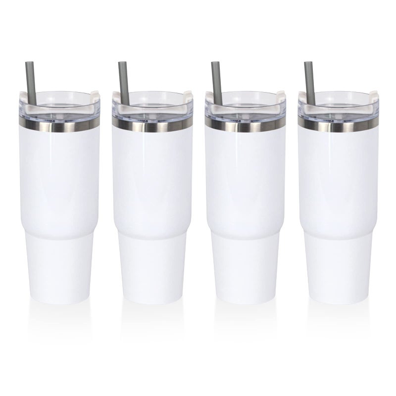 MAIKESUB 4 Pcs 32 oz New Sublimation Double Wall Vacuum Insulated Cups With Lids Stainless Steel White Coffee Mugs for Vehicle Cup Holders Travel Car Cup with Lid and straw Sublimation Mugs