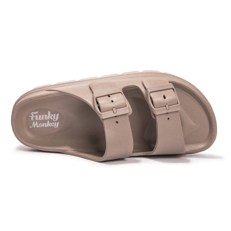 FUNKYMONKEY EVA Slides for Women Thick-sole Adjustable Double Buckle Waterproof Platform Sandals (8 M US, Lt Coffee/HDSPK) - Image 3