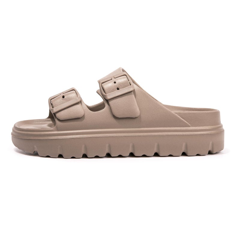 FUNKYMONKEY EVA Slides for Women Thick-sole Adjustable Double Buckle Waterproof Platform Sandals (8 M US, Lt Coffee/HDSPK) - Image 2