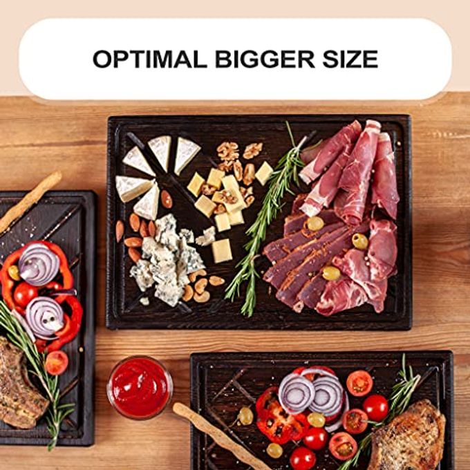 TESLYAR Wooden Steak Board Solid Oak Serving Barbecue Platter Natural Thick Cutting Plate Durable & Quality (Large) - Image 2