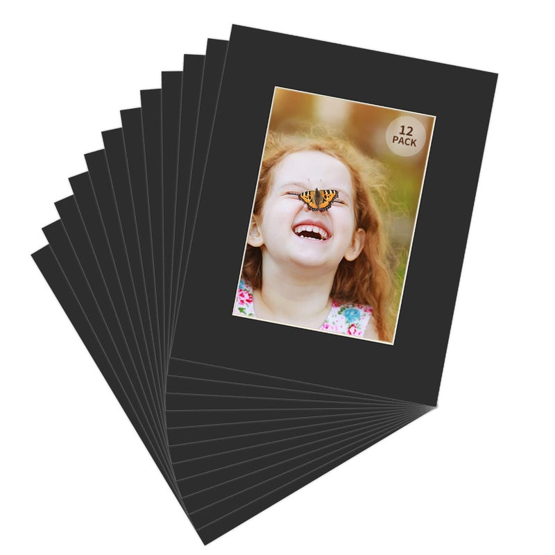 ZBEIVAN 8x10 Black Picture Mats with White Core Bevel Cut Frame Mattes for 5x7 Pictures - Pack of 12 - Image 3
