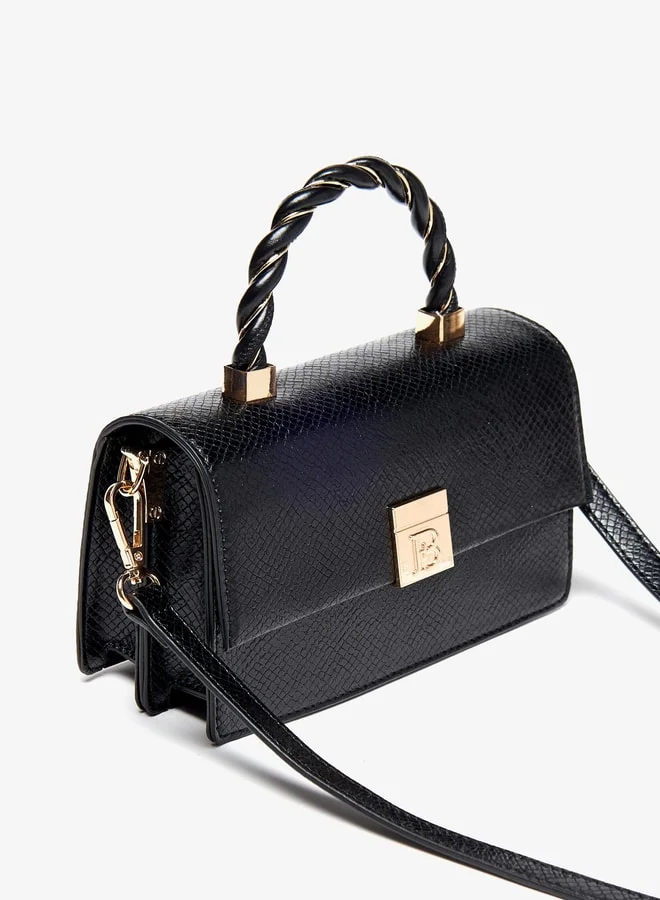Flora Bella By Shoexpress Women Solid Satchel Bag with Braided Grab Handle and Magnetic Button Closure