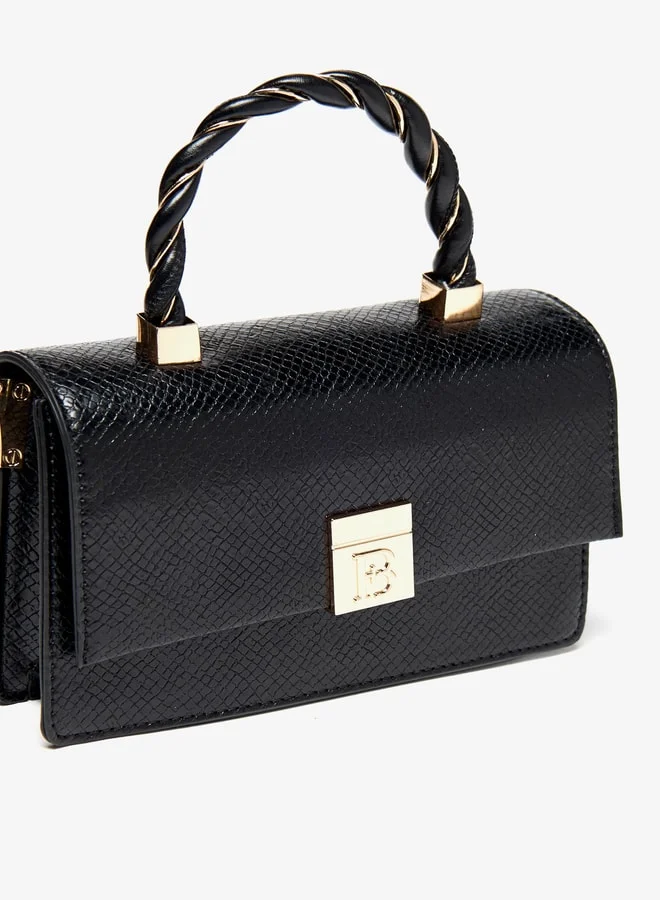 Flora Bella By Shoexpress Women Solid Satchel Bag with Braided Grab Handle and Magnetic Button Closure