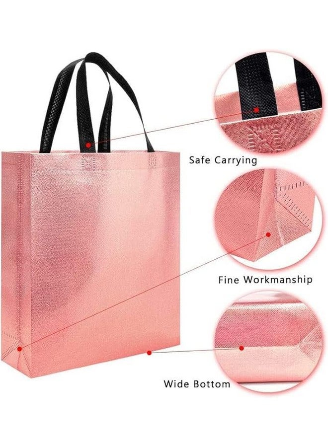 Evafly Gift Bag Medium Size Pack of 10 : L13 x W12 x D4 inch|Resuable Non-Woven Shiny Metallic Laminated|Haldi Return Gifts, Jute Bags for Return Gift,Return Gift For Birthday - Rose Gold - Image 4