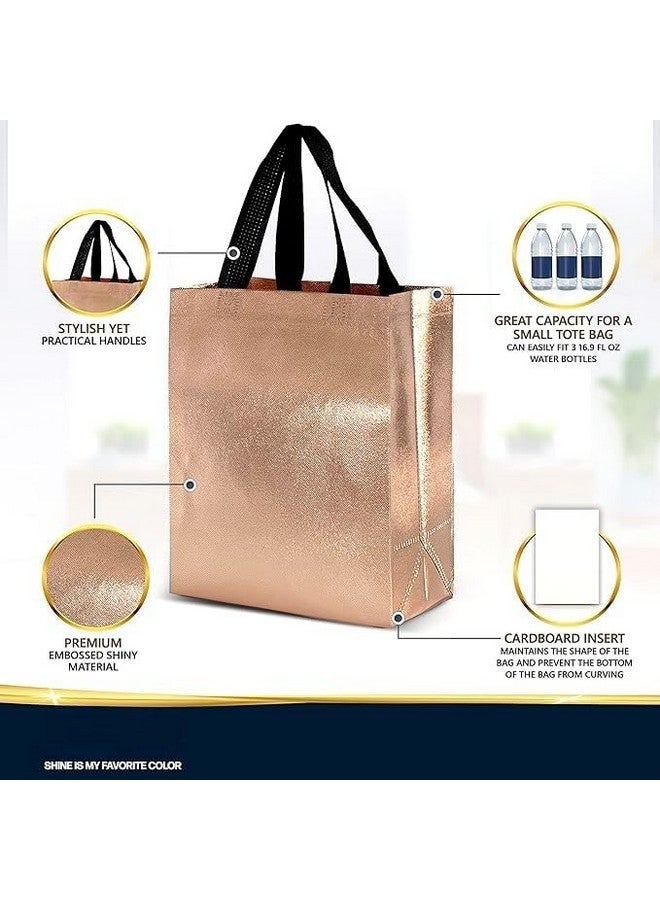 Evafly Gift Bag Medium Size Pack of 10 : L13 x W12 x D4 inch|Resuable Non-Woven Shiny Metallic Laminated|Haldi Return Gifts, Jute Bags for Return Gift,Return Gift For Birthday - Rose Gold - Image 3