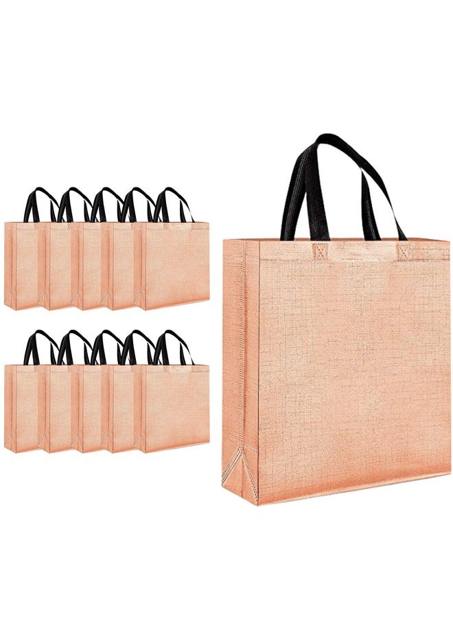 Evafly Gift Bag Medium Size Pack of 10 : L13 x W12 x D4 inch|Resuable Non-Woven Shiny Metallic Laminated|Haldi Return Gifts, Jute Bags for Return Gift,Return Gift For Birthday - Rose Gold - Image 1