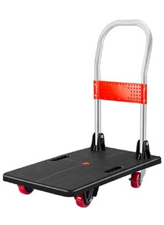Rubik Foldable Platform Flat Trolley with 4 Wheels 45Kg Load Capacity, Push Cart Platform Truck 65x40cm - Black/Red  - Image 1