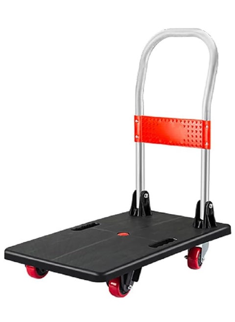 Foldable Platform Flat Trolley with 4 Wheels 45Kg Load Capacity, Push Cart Platform Truck 65x40cm - Black/Red