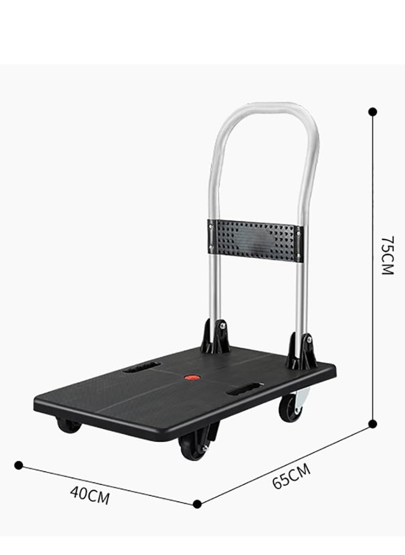Foldable Platform Flat Trolley with 4 Wheels 45Kg Load Capacity, Push Cart Platform Truck 65x40cm - Black/Red