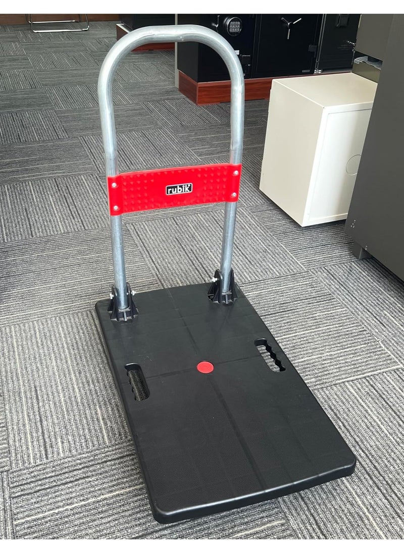Foldable Platform Flat Trolley with 4 Wheels 45Kg Load Capacity, Push Cart Platform Truck 65x40cm - Black/Red