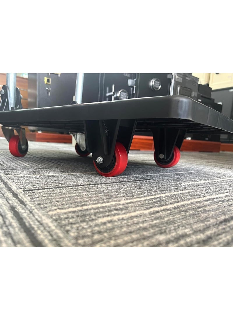 Foldable Platform Flat Trolley with 4 Wheels 45Kg Load Capacity, Push Cart Platform Truck 65x40cm - Black/Red