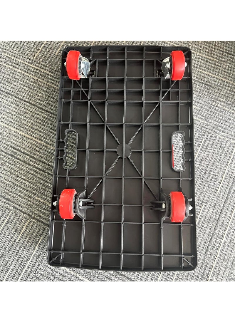 Foldable Platform Flat Trolley with 4 Wheels 45Kg Load Capacity, Push Cart Platform Truck 65x40cm - Black/Red