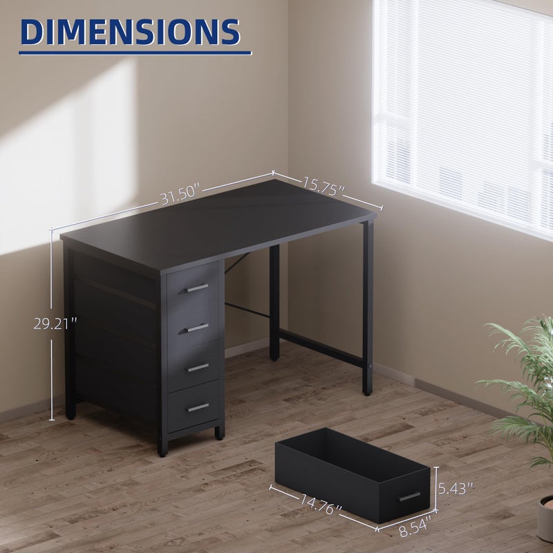 Pamray 32 Inch Computer Desk with 4 Drawers Small Office Desk for Home Bedroom Study Writing Simple Modern Computer Table Grey - Image 5