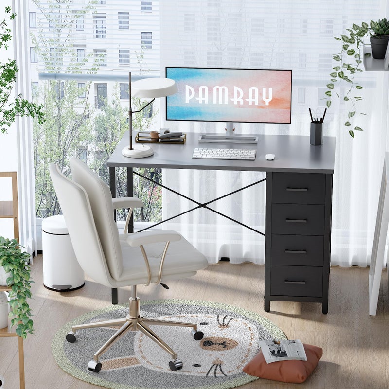 Pamray 32 Inch Computer Desk with 4 Drawers Small Office Desk for Home Bedroom Study Writing Simple Modern Computer Table Grey - Image 2