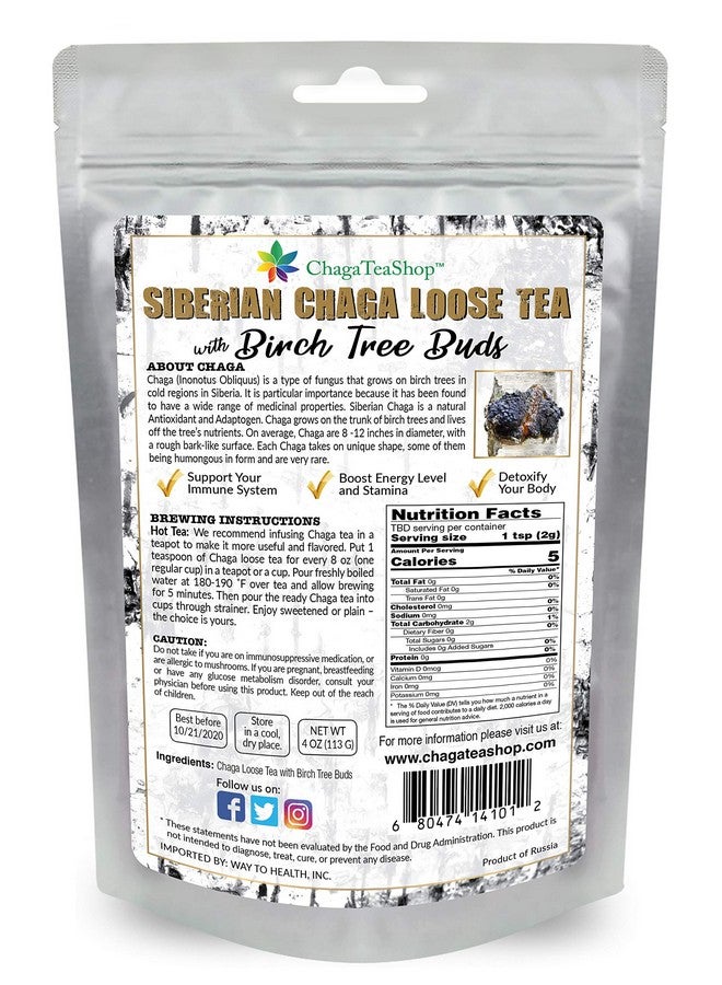 ChagaTeaShop شاي فطر تشاجا السيبيري السائب مع براعم شجرة البتولا 4 أوقية (113 جرام) - Image 2